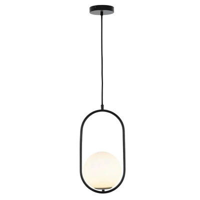Modern Art Deco Opal Glass Ball Pendant Light in Black or Brass