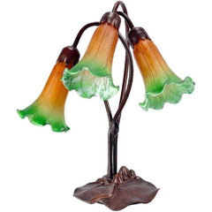 Tiffany Table Lamps Bronze/Amber Green Triple Lily Lamp Amber Green TLA1-006/AG TLA1-006/AG