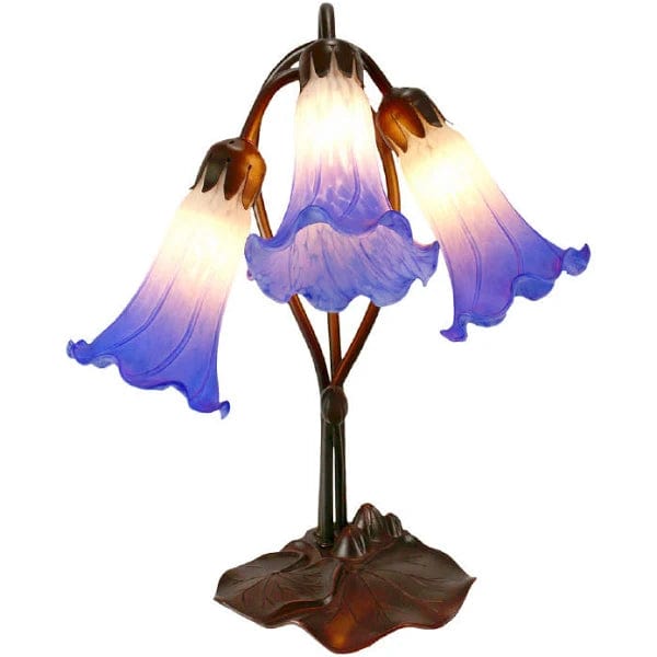 Tiffany Table Lamps Bronze/White Blue Triple Lily Lamp White Blue Glass TLA1-006/WB TLA1-006/WB