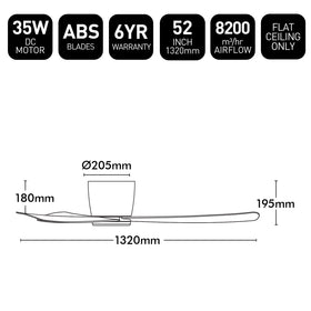Brilliant 52" White Costa 3-Blade Low Profile DC Ceiling Fan