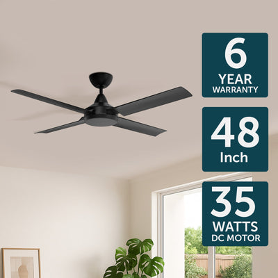 Brilliant Matt Black Cairns 48" DC Ceiling Fan