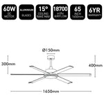 Brilliant 65" White Colossus II 6-Blade DC Ceiling Fan