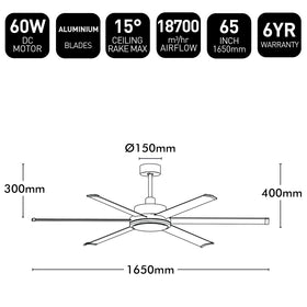 Brilliant 65" White Colossus II 6-Blade DC Ceiling Fan