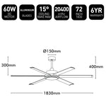 Brilliant 72" Black Colossus II 6-Blade DC Ceiling Fan