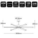 Brilliant 120" White Colossus II 6-Blade DC Ceiling Fan