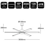 Brilliant 120" Black Colossus II 6-Blade DC Ceiling Fan
