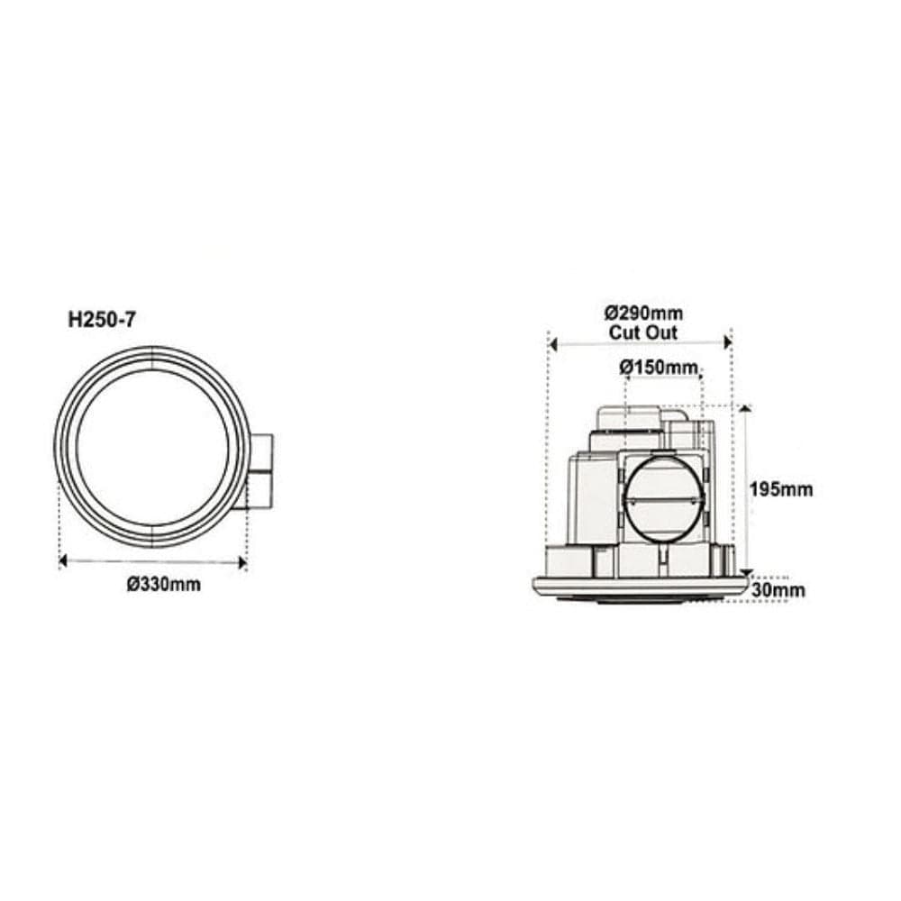 3A-Lighting Exhaust Fans Round Exhaust Fan W330mm - H250-7 Lights-For-You 0024-H250-7