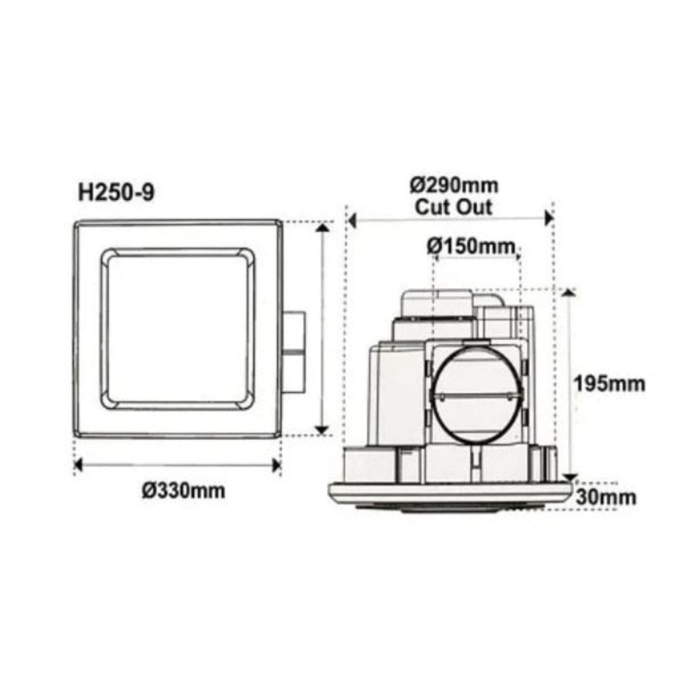 3A-Lighting Exhaust Fans Square Exhaust Fan W330mm Lights-For-You 0024-H250-9