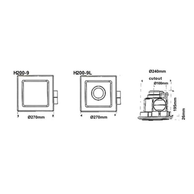 3A-Lighting Exhaust Fans Square Exhaust Fan With LED Light W270mm Lights-For-You 0024-H200-9L