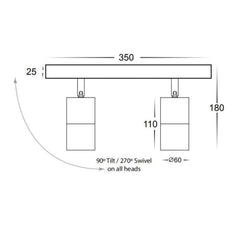 3A-Lighting Outdoor Spot Lights Outdoor Ceiling 2 Spotlights Adjustable L350mm Lights-For-You 0024-2142T