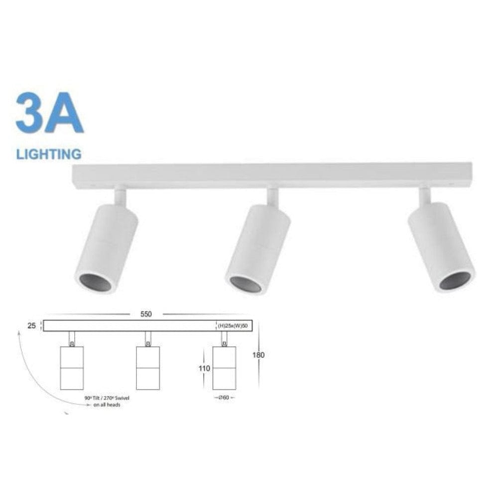 3A-Lighting Outdoor Spot Lights Outdoor Ceiling 3 Spotlights Adjustable L550mm White Aluminium Lights-For-You 0024-2143W