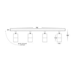 3A-Lighting Outdoor Spot Lights Outdoor Ceiling 4 Spotlights Adjustable L750mm Lights-For-You 0024-2144T