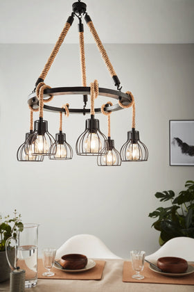 Rampside Pendant Light 6 Light Rope in the room