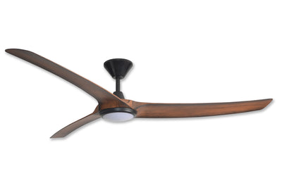 Aqua 3 IP66 DC Ceiling Fan 70 inch Matt Black with Koa Blades and LED Light