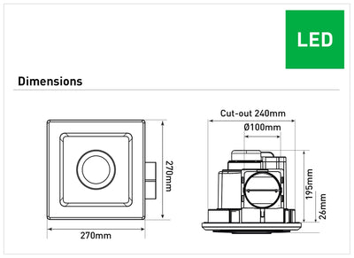 Emeline II Small Square Exhaust Fan with LED Light