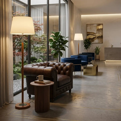 Traditional Timber Look Floor Lamp — lifestyle