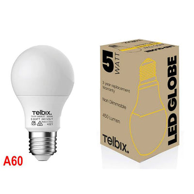 B22 A60 9W LED Globe Opal Non-Dimmable — 3000K