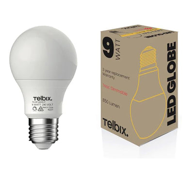 E27 A60 9W LED Globe Opal Dimmable — 6000K