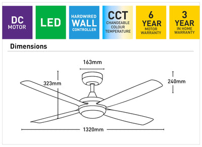 Colombo 132cm DC Ceiling Fan with LED Light