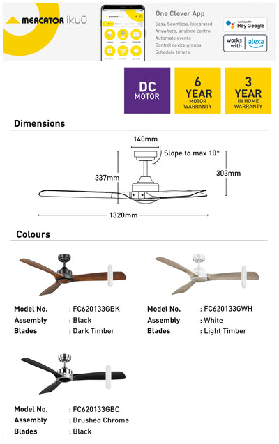 Minota 132cm DC Ikuü Smart Wi-Fi Ceiling Fans with Remote