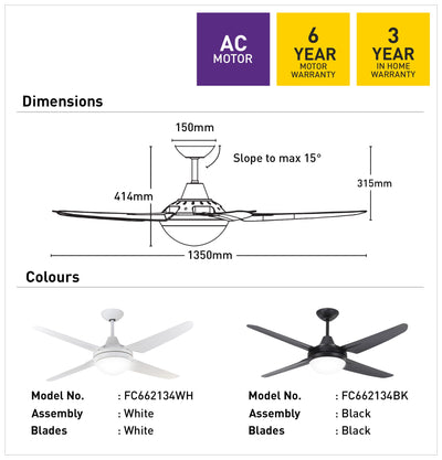 Clare 135cm AC Ceiling Fan with B22 Light