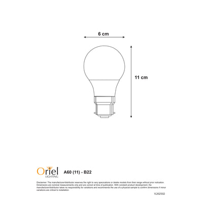 Oriel 9W A60 LED B22 4000K