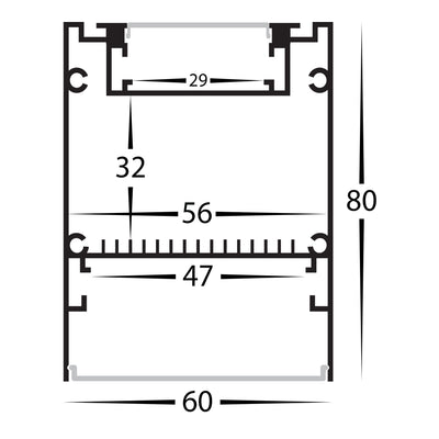 Square Up & Down Suspended Profile 60mm × 80mm