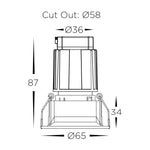 Round Fixed 9w Mini Recessed LED Downlight - 48mm Cutout