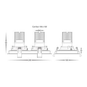 2 x Square Tilt 13w D2W Recessed LED Downlight
