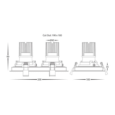 2 x Square Tilt 13w D2W Recessed LED Downlight