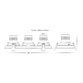 Square Recessed Tilt 3 x 7.2w Recessed LED Downlight