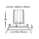 13w CRI97+ Recessed Square Tilt Dimmable LED Downlight 3000k