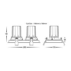 2 x 13w CRI97+ Recessed Square Tilt Dimmable LED Downlight