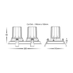 2x 13w CRI97+ Recessed Square Tilt Dimmable LED Downlight 3000k