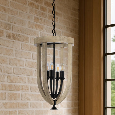 Hosley Pendant Light 4Lt in Black & Oak — lifestyle