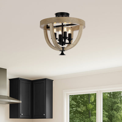 Hosley Close to Ceiling Pendant Light 4Lt in Black & Oa — lifestyle