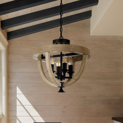 Hosley Close to Ceiling Pendant Light 4Lt in Black & Oa — lifestyle