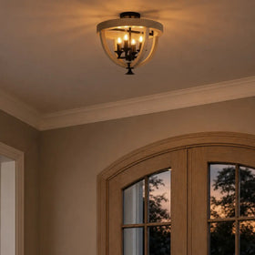 Hosley Close to Ceiling Pendant Light 4Lt in Black & Oak — lifestyle