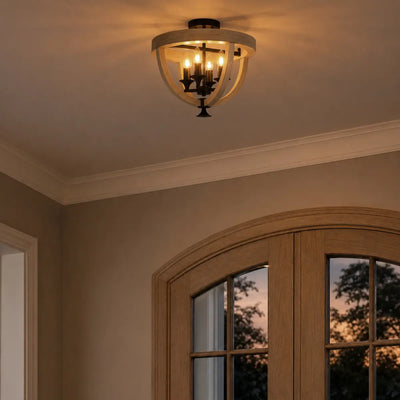 Hosley Close to Ceiling Pendant Light 4Lt in Black & Oa — lifestyle