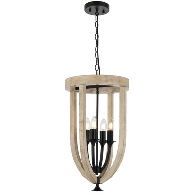 Hosley Pendant Light 4Lt in Black & Oak