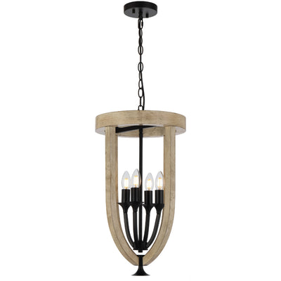 Hosley Pendant Light 4Lt in Black & Oak