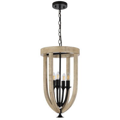 Hosley Pendant Light 4Lt in Black & Oak