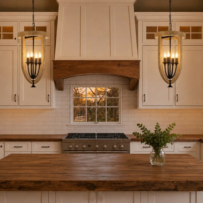 Hosley Pendant Light 4Lt in Black & Oak — lifestyle