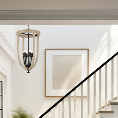 Hosley Pendant Light 6Lt in Black & Oak