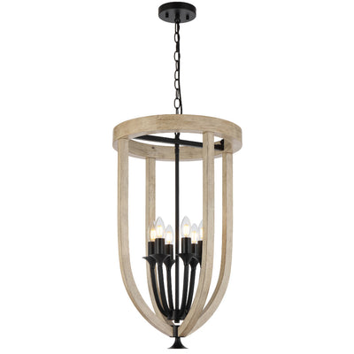 Hosley Pendant Light 6Lt in Black & Oak