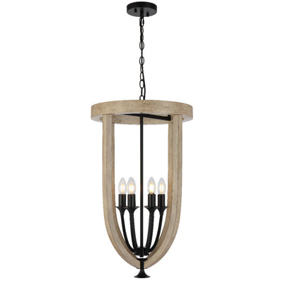 Hosley Pendant Light 6Lt in Black & Oak