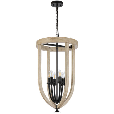 Hosley Pendant Light 6Lt in Black & Oak
