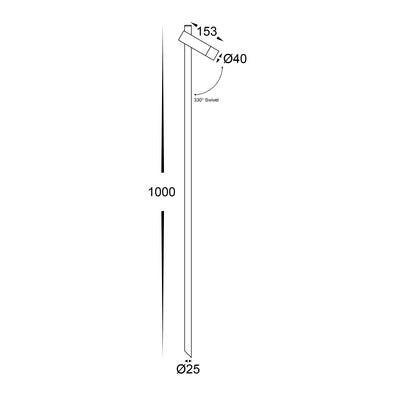 Forgo Aluminium Black Single Adjustable Bollard Light with Spike