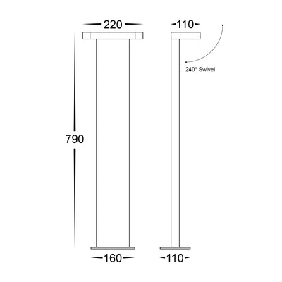 Locu Black Aluminium 1 Light Adjustable Bollard - 790mm