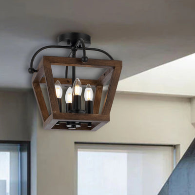 Lacota Close to Ceiling Pendant Light 4Lt in Black & Wa